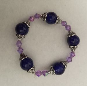 New beaded purple Lilac crystal statement bracelet hand crafted